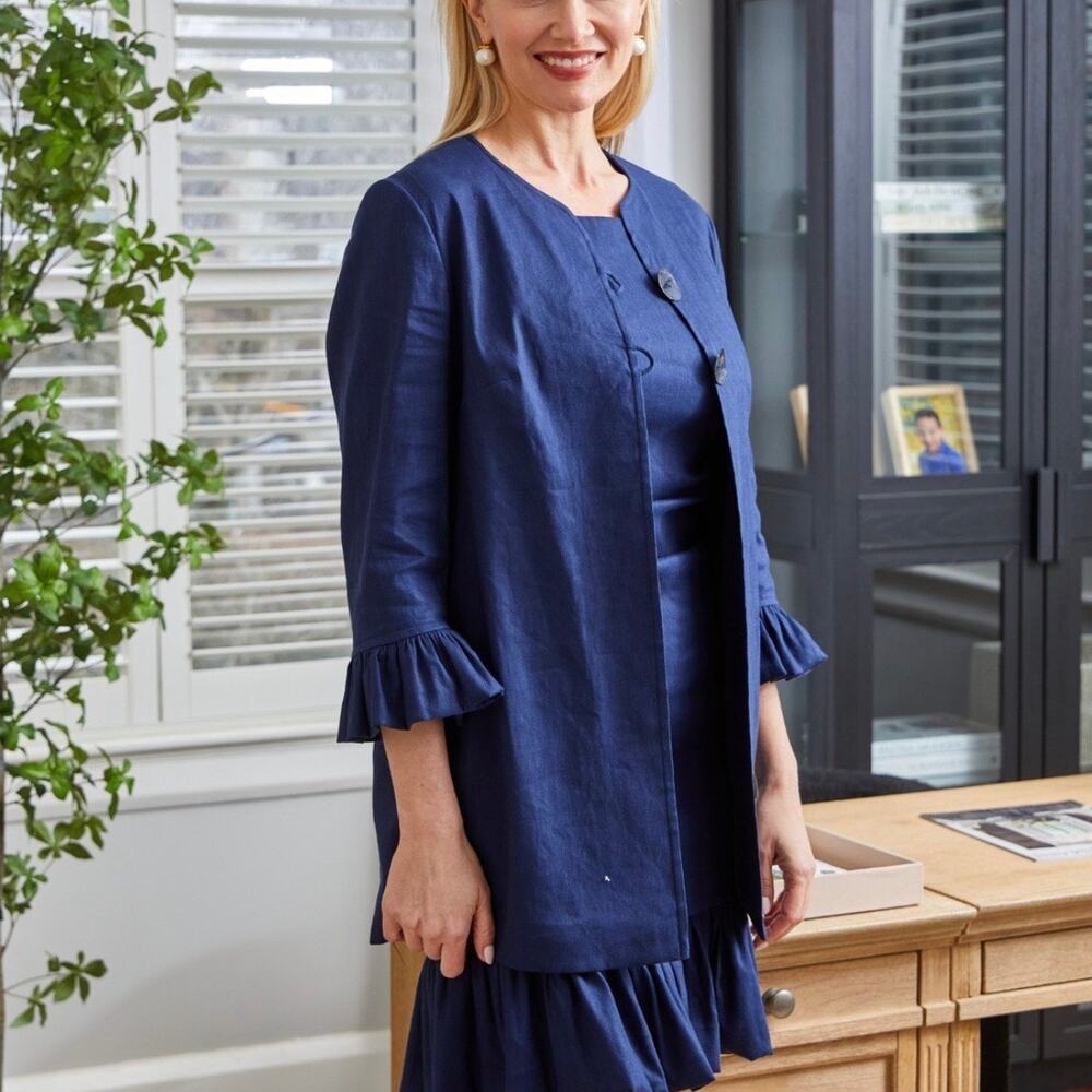 NWT Sara Campbell Carmen Navy Linen-Rayon Jacket Sz 4 Statement Buttons Pockets